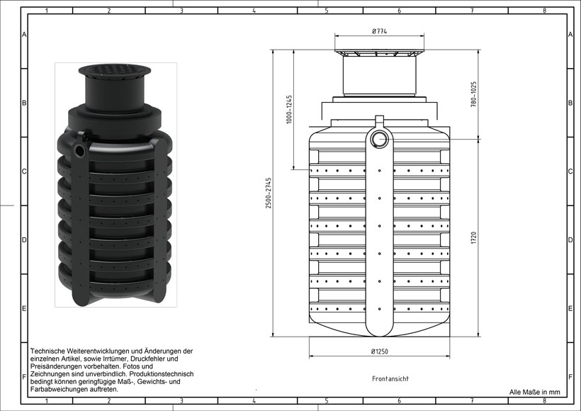 Versickerungsschacht 2000 Liter Technische Zeichnung