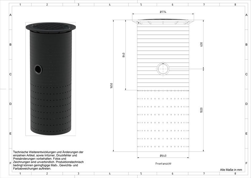 Versickerungsschacht 500 Liter Technische Zeichnung