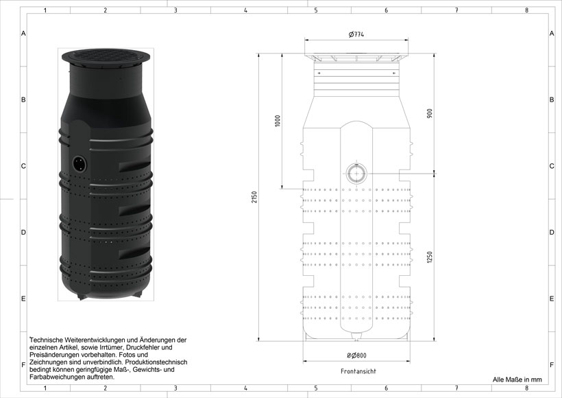 Versickerungsschacht 950 Liter Technische Zeichnung